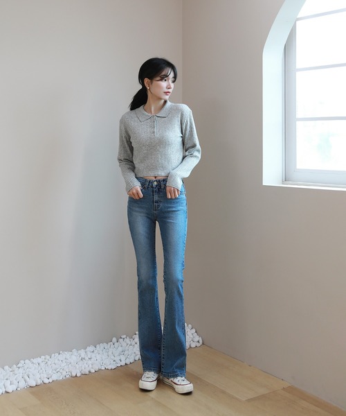 by muni:r（バイ ムニール）の「ハイウエストロングスリムブーツカット（デニムパンツ・レディース・ブルー・SMALL/MEDIUM）」の6枚目の写真