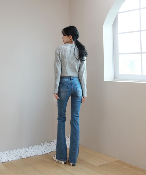 by muni:r（バイ ムニール）の「ハイウエストロングスリムブーツカット（デニムパンツ・レディース・ブルー・SMALL/MEDIUM）」の7枚目の写真