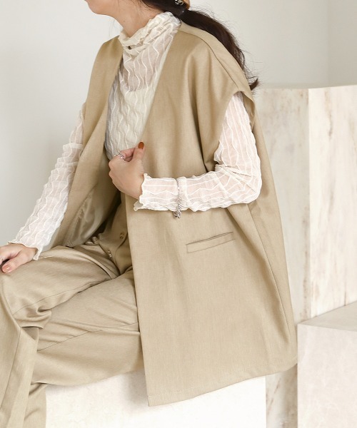 Bab(バブ)の「【セットアップ対応】ノーカラーベスト(ベスト・レディース・ブラウン/ライトグリーン/ベージュ・M)」の12枚目の写真