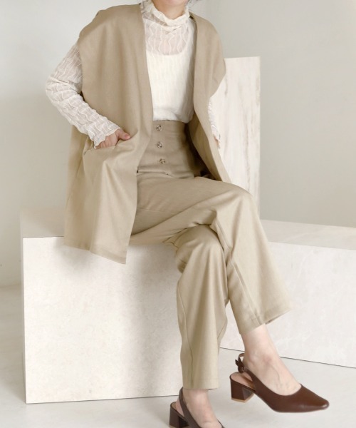 Bab(バブ)の「【セットアップ対応】ノーカラーベスト(ベスト・レディース・ブラウン/ライトグリーン/ベージュ・M)」の13枚目の写真