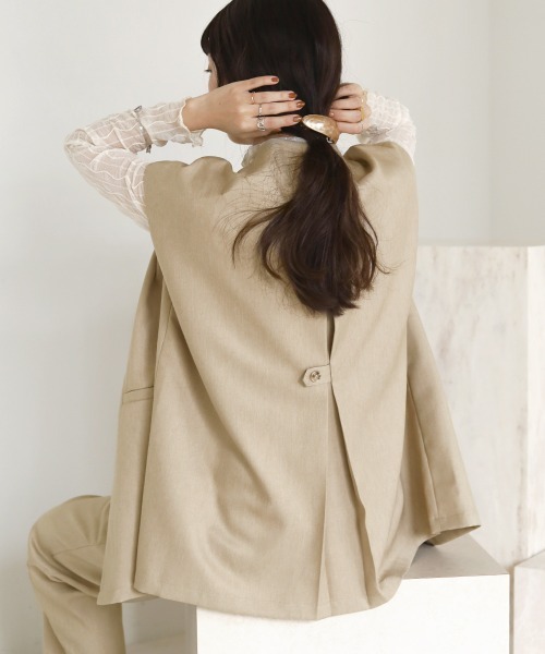 Bab(バブ)の「【セットアップ対応】ノーカラーベスト(ベスト・レディース・ブラウン/ライトグリーン/ベージュ・M)」の14枚目の写真