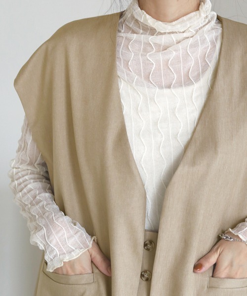 Bab(バブ)の「【セットアップ対応】ノーカラーベスト(ベスト・レディース・ブラウン/ライトグリーン/ベージュ・M)」の17枚目の写真