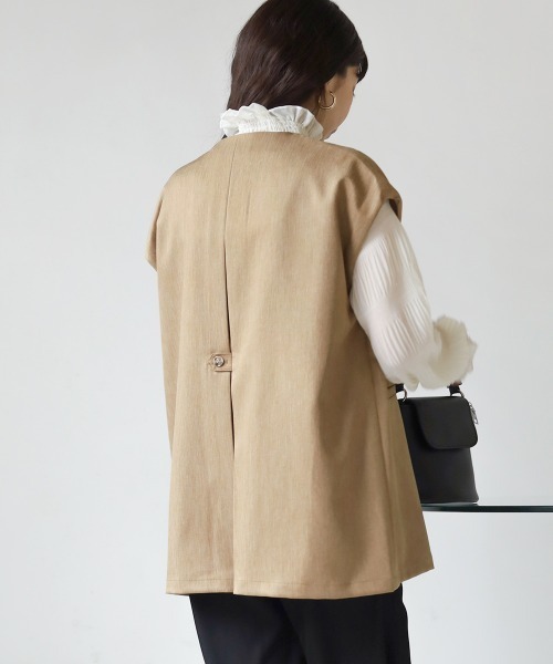 Bab(バブ)の「【セットアップ対応】ノーカラーベスト(ベスト・レディース・ブラウン/ライトグリーン/ベージュ・M)」の6枚目の写真