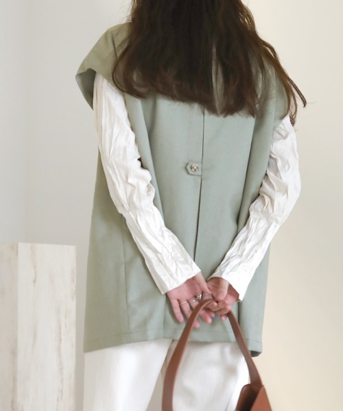 Bab(バブ)の「【セットアップ対応】ノーカラーベスト(ベスト・レディース・ブラウン/ライトグリーン/ベージュ・M)」の10枚目の写真