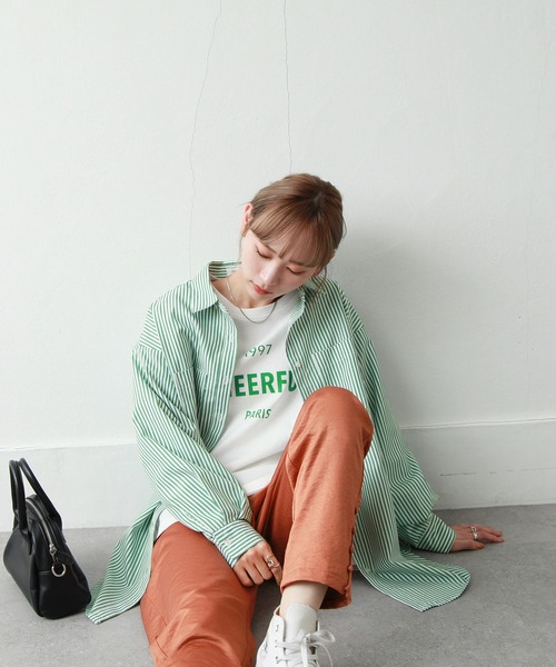 Chillfar（チルファー）の「ストライプルーズシャツ ビッグシルエット（シャツ/ブラウス・レディース・グリーン/ネイビー/ブラック・MEDIUM/LARGE）」の3枚目の写真