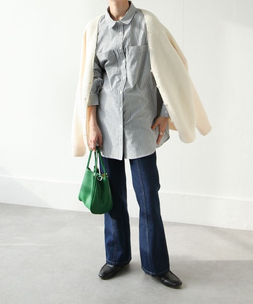 Chillfar（チルファー）の「ストライプルーズシャツ ビッグシルエット（シャツ/ブラウス・レディース・グリーン/ネイビー/ブラック・MEDIUM/LARGE）」の9枚目の写真