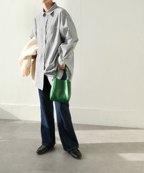 Chillfar（チルファー）の「ストライプルーズシャツ ビッグシルエット（シャツ/ブラウス・レディース・グリーン/ネイビー/ブラック・MEDIUM/LARGE）」の10枚目の写真