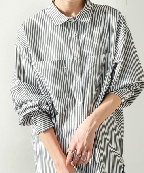 Chillfar（チルファー）の「ストライプルーズシャツ ビッグシルエット（シャツ/ブラウス・レディース・グリーン/ネイビー/ブラック・MEDIUM/LARGE）」の15枚目の写真