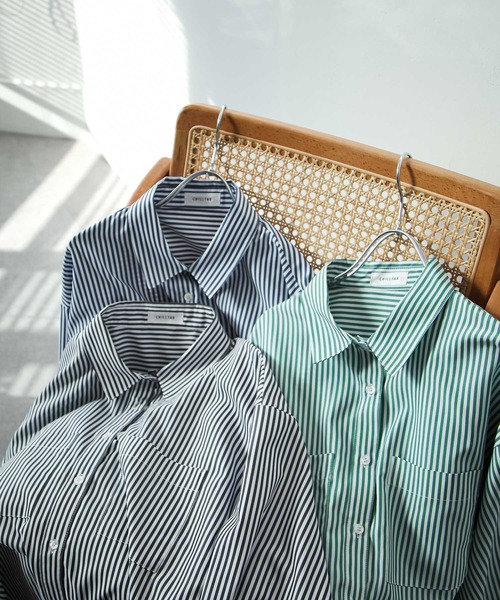 Chillfar（チルファー）の「ストライプルーズシャツ ビッグシルエット（シャツ/ブラウス・レディース・グリーン/ネイビー/ブラック・MEDIUM/LARGE）」の18枚目の写真