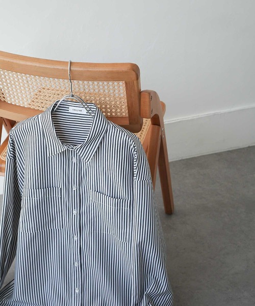 Chillfar（チルファー）の「ストライプルーズシャツ ビッグシルエット（シャツ/ブラウス・レディース・グリーン/ネイビー/ブラック・MEDIUM/LARGE）」の22枚目の写真