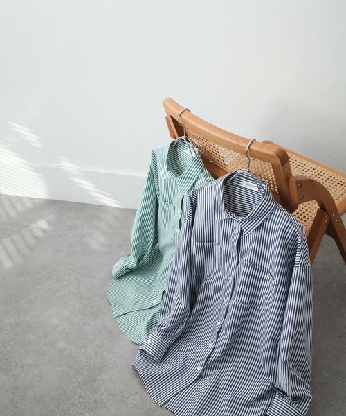 Chillfar（チルファー）の「ストライプルーズシャツ ビッグシルエット（シャツ/ブラウス・レディース・グリーン/ネイビー/ブラック・MEDIUM/LARGE）」の19枚目の写真