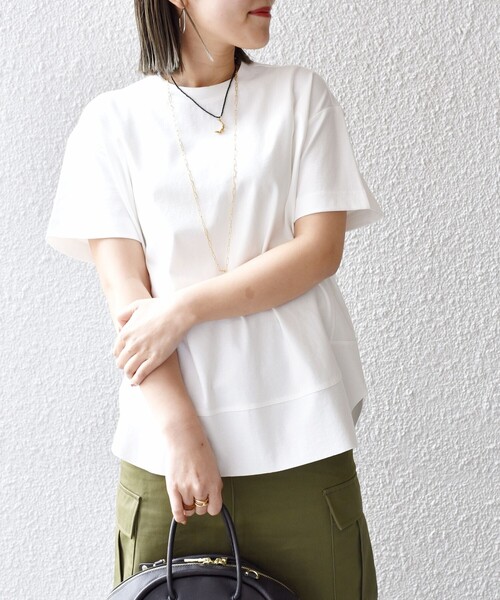 SHIPS(シップス)の「*カットオフラウンドヘムTEE2◇(Tシャツ/カットソー・レディース・ブラウン系/オリーブ/ミント/ダークブルー/ラベンダー/ライトグレー/ブラック/ライトホワイト・ONE SIZE)」の1枚目の写真