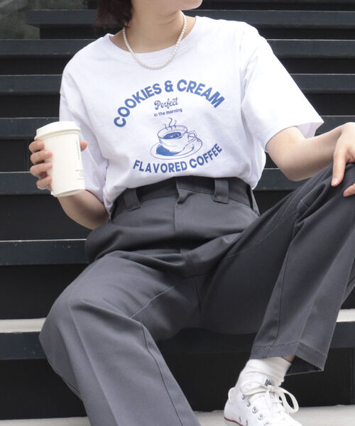 fredy repit（フレディレピ）の「COFFEE プリントTシャツ（Tシャツ/カットソー・レディース・オフホワイト/ライトグリーン/サックスブルー・38）」の2枚目の写真