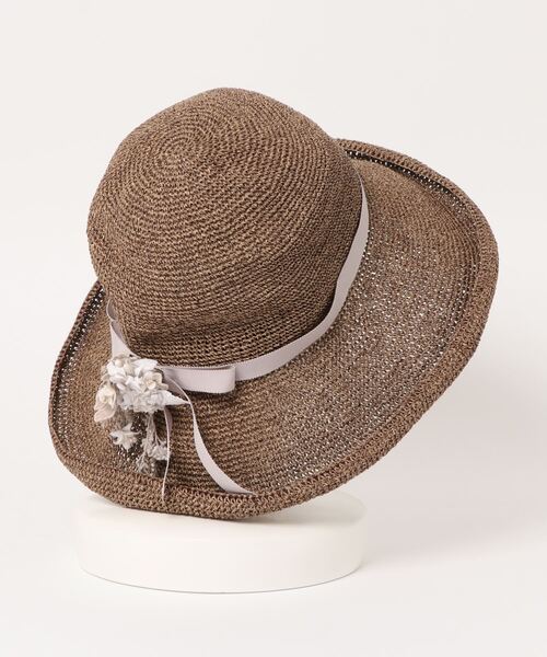 m.soeur（エムスール）の「ライラックとレースのペーパーハット＊コサージュ付き（ハット・レディース・ブラウン・FREE）」の9枚目の写真