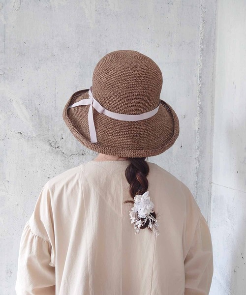 m.soeur（エムスール）の「ライラックとレースのペーパーハット＊コサージュ付き（ハット・レディース・ブラウン・FREE）」の8枚目の写真