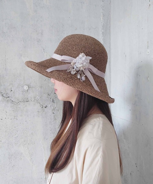 m.soeur（エムスール）の「ライラックとレースのペーパーハット＊コサージュ付き（ハット・レディース・ブラウン・FREE）」の12枚目の写真