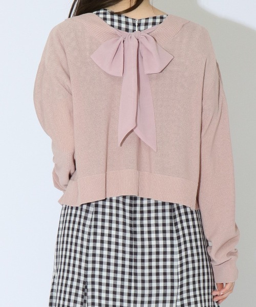 WILLSELECTION（ウィルセレクション）の「バックリボンボレロカーディガン（カーディガン/ボレロ・レディース・ブラック/オフホワイト/ピンク・MEDIUM）」の5枚目の写真