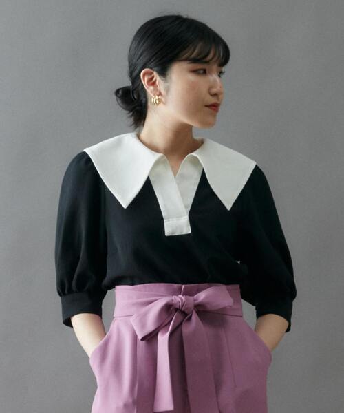 Tiara（ティアラ）の「バイカラースキッパーブラウス（シャツ/ブラウス・レディース・キャメル/ブラック/ホワイト・FREE）」の3枚目の写真