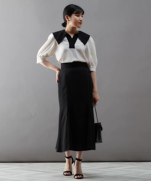 Tiara（ティアラ）の「バイカラースキッパーブラウス（シャツ/ブラウス・レディース・キャメル/ブラック/ホワイト・FREE）」の4枚目の写真