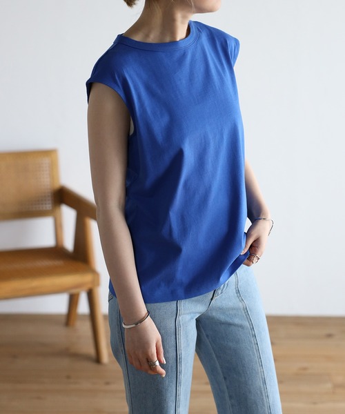 Bonjour Sagan（ボンジュールサガン）の「オーガニックコットンフレンチスリーブT（Tシャツ/カットソー・レディース・ホワイト/チャコールグレー/ブラック/ピンク/オレンジ/グリーン/ブルー・FREE）」の5枚目の写真