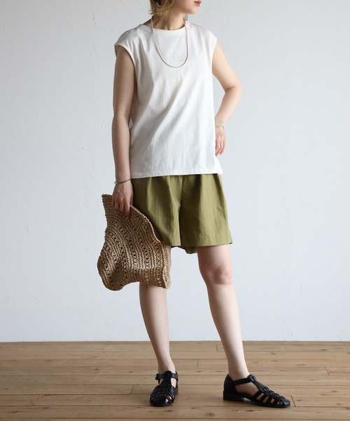 Bonjour Sagan（ボンジュールサガン）の「オーガニックコットンフレンチスリーブT（Tシャツ/カットソー・レディース・ホワイト/チャコールグレー/ブラック/ピンク/オレンジ/グリーン/ブルー・FREE）」の8枚目の写真