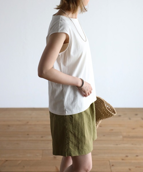 Bonjour Sagan（ボンジュールサガン）の「オーガニックコットンフレンチスリーブT（Tシャツ/カットソー・レディース・ホワイト/チャコールグレー/ブラック/ピンク/オレンジ/グリーン/ブルー・FREE）」の9枚目の写真