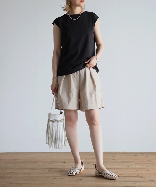 Bonjour Sagan（ボンジュールサガン）の「オーガニックコットンフレンチスリーブT（Tシャツ/カットソー・レディース・ホワイト/チャコールグレー/ブラック/ピンク/オレンジ/グリーン/ブルー・FREE）」の16枚目の写真