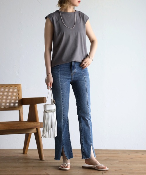 Bonjour Sagan（ボンジュールサガン）の「オーガニックコットンフレンチスリーブT（Tシャツ/カットソー・レディース・ホワイト/チャコールグレー/ブラック/ピンク/オレンジ/グリーン/ブルー・FREE）」の21枚目の写真