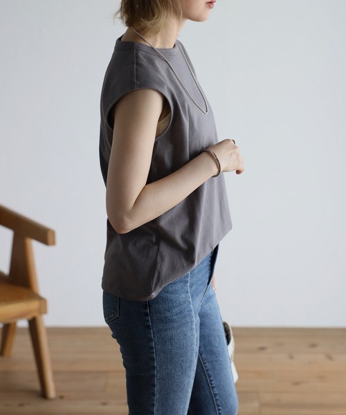 Bonjour Sagan（ボンジュールサガン）の「オーガニックコットンフレンチスリーブT（Tシャツ/カットソー・レディース・ホワイト/チャコールグレー/ブラック/ピンク/オレンジ/グリーン/ブルー・FREE）」の22枚目の写真