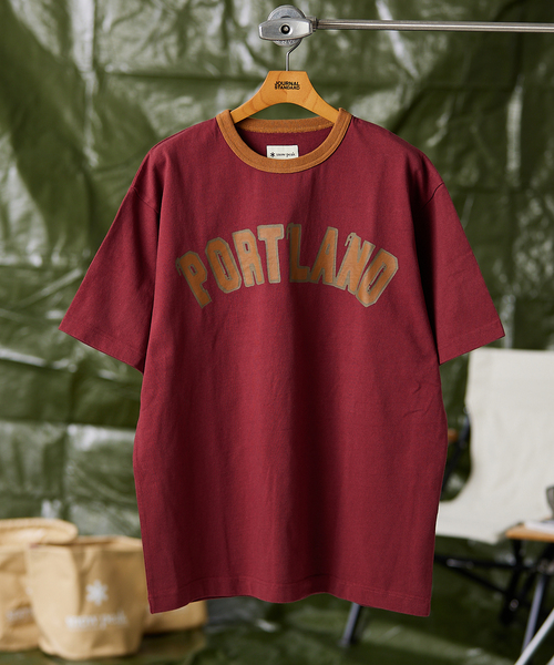 Snow Peak(スノーピーク)の「【Snow Peak/スノーピーク×JS】別注 リサイクルコットン ポートランド リンガーT(Tシャツ/カットソー・メンズ・カーキ/ボルドー/キナリ・SMALL/MEDIUM/LARGE)」の1枚目の写真