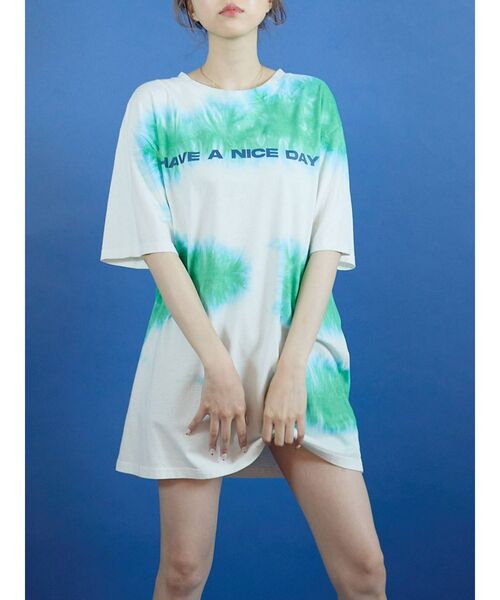 EVRIS（エヴリス）の「ロゴタイダイTシャツワンピース（ワンピース・レディース・ブルー/グリーン・FREE）」の9枚目の写真