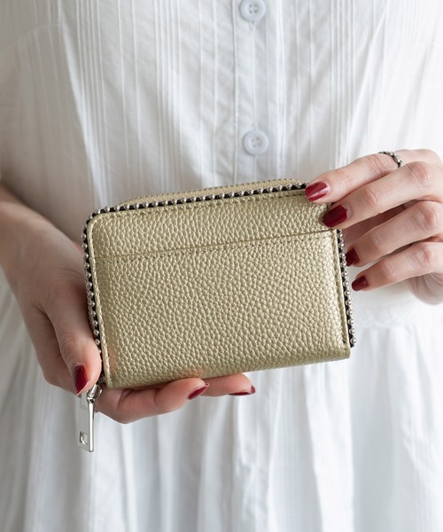 VitaFelice（ヴィータフェリーチェ）の「ボールスタッズカード＆コインケース ミニ財布（財布・レディース・ブラック/グレー/スモークピンク/シルバー/グリーン/ライム/ゴールド・FREE）」の7枚目の写真