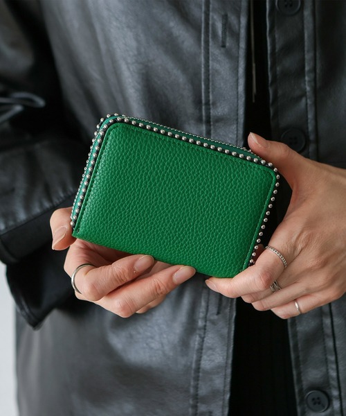 VitaFelice（ヴィータフェリーチェ）の「ボールスタッズカード＆コインケース ミニ財布（財布・レディース・ブラック/グレー/スモークピンク/シルバー/グリーン/ライム/ゴールド・FREE）」の5枚目の写真