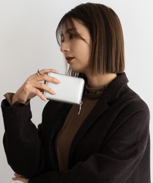 VitaFelice（ヴィータフェリーチェ）の「ボールスタッズカード＆コインケース ミニ財布（財布・レディース・ブラック/グレー/スモークピンク/シルバー/グリーン/ライム/ゴールド・FREE）」の14枚目の写真