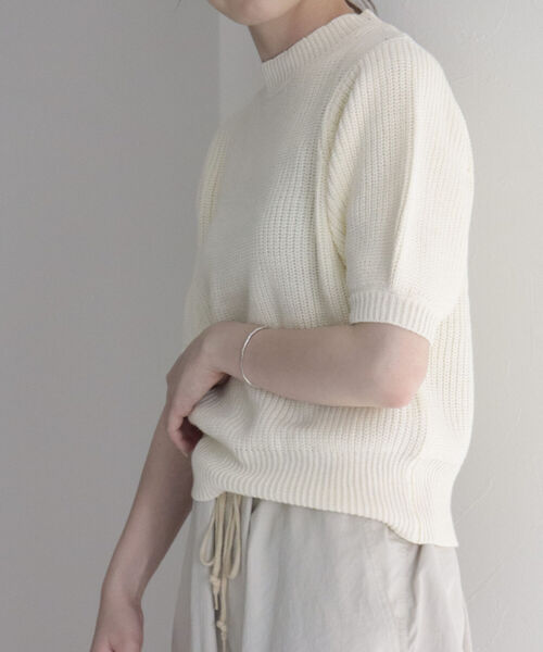 fredy emue（フレディエミュ）の「アームウォーマー付き半袖ニット（ニット/セーター・レディース・ネイビー/オフホワイト/サックスブルー/ピンク/ベビーピンク・38）」の16枚目の写真