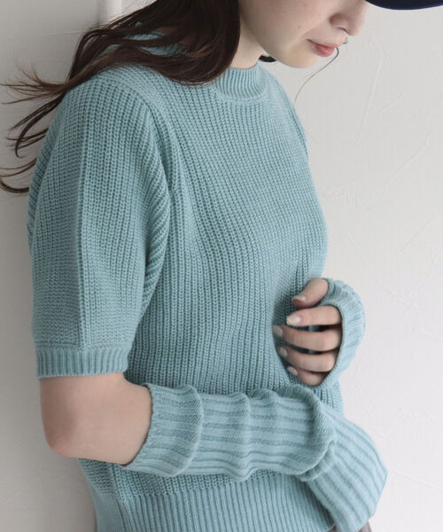 fredy emue（フレディエミュ）の「アームウォーマー付き半袖ニット（ニット/セーター・レディース・ネイビー/オフホワイト/サックスブルー/ピンク/ベビーピンク・38）」の19枚目の写真