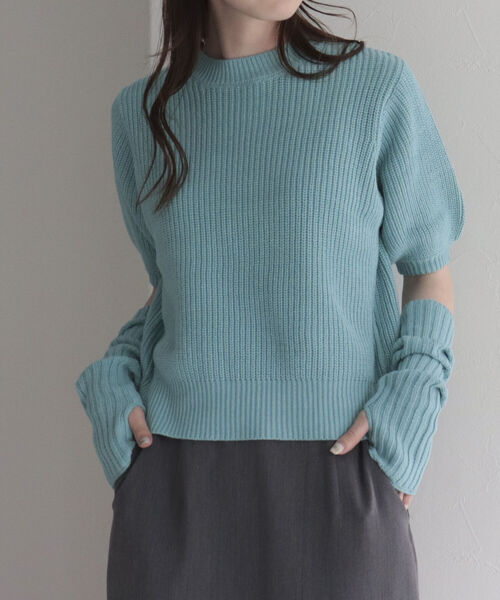 fredy emue（フレディエミュ）の「アームウォーマー付き半袖ニット（ニット/セーター・レディース・ネイビー/オフホワイト/サックスブルー/ピンク/ベビーピンク・38）」の20枚目の写真