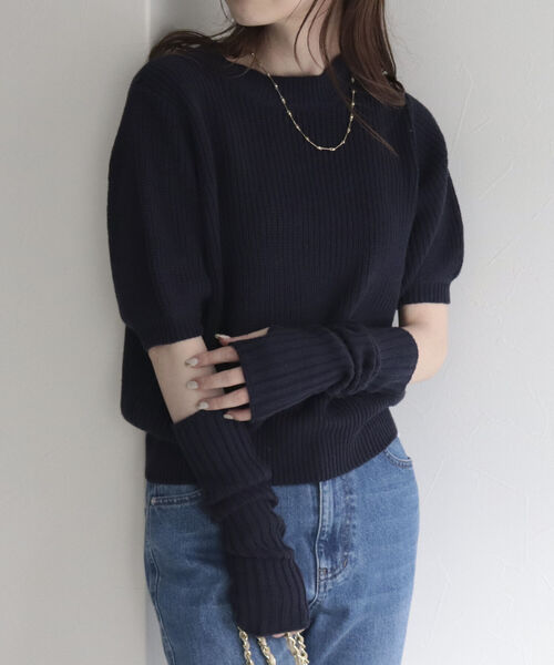 fredy emue（フレディエミュ）の「アームウォーマー付き半袖ニット（ニット/セーター・レディース・ネイビー/オフホワイト/サックスブルー/ピンク/ベビーピンク・38）」の3枚目の写真