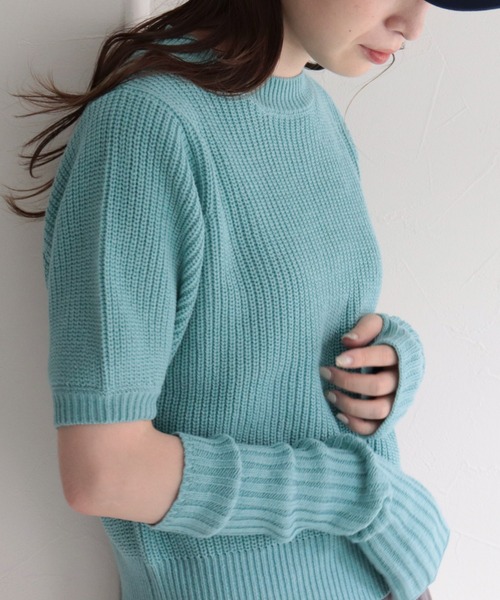 fredy emue（フレディエミュ）の「アームウォーマー付き半袖ニット（ニット/セーター・レディース・ネイビー/オフホワイト/サックスブルー/ピンク/ベビーピンク・38）」の4枚目の写真