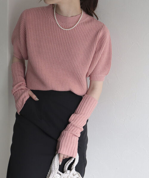 fredy emue（フレディエミュ）の「アームウォーマー付き半袖ニット（ニット/セーター・レディース・ネイビー/オフホワイト/サックスブルー/ピンク/ベビーピンク・38）」の10枚目の写真