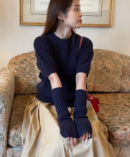 fredy emue（フレディエミュ）の「アームウォーマー付き半袖ニット（ニット/セーター・レディース・ネイビー/オフホワイト/サックスブルー/ピンク/ベビーピンク・38）」の12枚目の写真