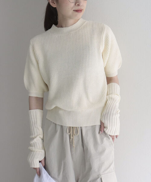 fredy emue（フレディエミュ）の「アームウォーマー付き半袖ニット（ニット/セーター・レディース・ネイビー/オフホワイト/サックスブルー/ピンク/ベビーピンク・38）」の11枚目の写真