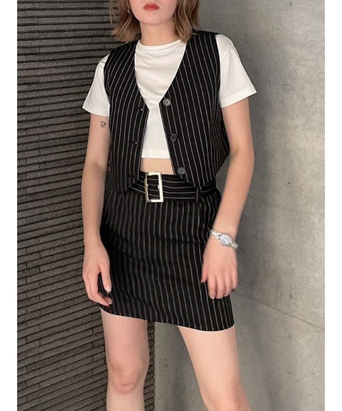 ENVYM（アンビー）の「ローウエストミニＳＫ（スカート・レディース・ブラック/グレー/ストライプ・S/M）」の21枚目の写真