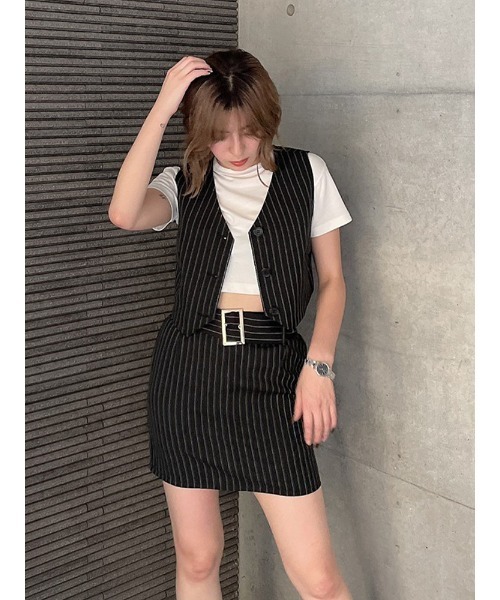 ENVYM（アンビー）の「ローウエストミニＳＫ（スカート・レディース・ブラック/グレー/ストライプ・S/M）」の5枚目の写真