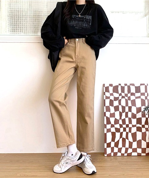 Dita Muaj.（ディータムアージュ）の「ハイウエストストレートパンツ（チノパンツ・レディース・グレイッシュベージュ・S/M/L）」の3枚目の写真