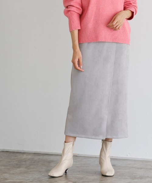 Pierrot（ピエロ）の「カットスエードラップスカート（スカート・レディース・アイボリー/ライトグレー/ブラウン系その他/グリーン系その他/モカ/ベージュ/アッシュ/パープル系その他/グレー・M/L）」の3枚目の写真