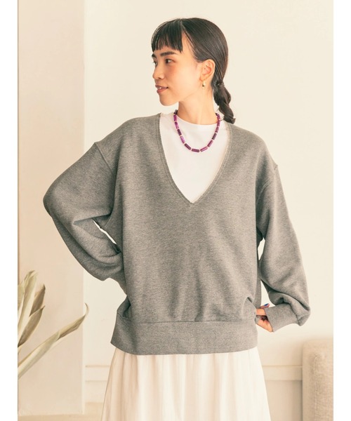 AMERICAN HOLIC(アメリカンホリック)の「深Vネック裏毛プルオーバー2(スウェット・レディース・杢グレー・L/M)」の3枚目の写真