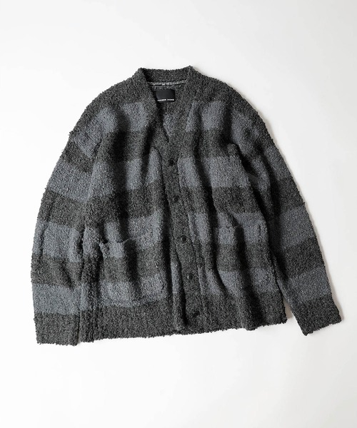 NUMBER (N)INE(ナンバーナイン)の「NUMBER (N)INE/ナンバーナイン ALPACA BORDER KNIT BIG CARDIGAN/ウールアルパカ混 ブークレーニット ワイドボーダー/ソリッド オーバーサイズカーディガン(カーディガン/ボレロ・メンズ・ブラック/グレー系その他/グレー/イエロー/レッド系その他/バーガンディー・2/3/4)」の4枚目の写真