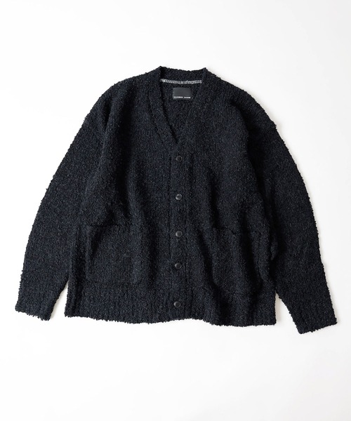 NUMBER (N)INE(ナンバーナイン)の「NUMBER (N)INE/ナンバーナイン ALPACA BORDER KNIT BIG CARDIGAN/ウールアルパカ混 ブークレーニット ワイドボーダー/ソリッド オーバーサイズカーディガン(カーディガン/ボレロ・メンズ・ブラック/グレー系その他/グレー/イエロー/レッド系その他/バーガンディー・2/3/4)」の2枚目の写真