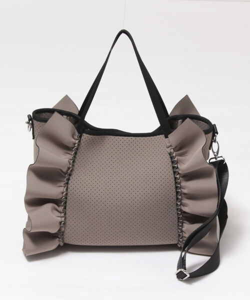 NOLLEY’S（ノーリーズ）の「ネオプレーンフリルトート（トートバッグ・レディース・ライトグレー/ブラック/カーキ・FREE）」の10枚目の写真